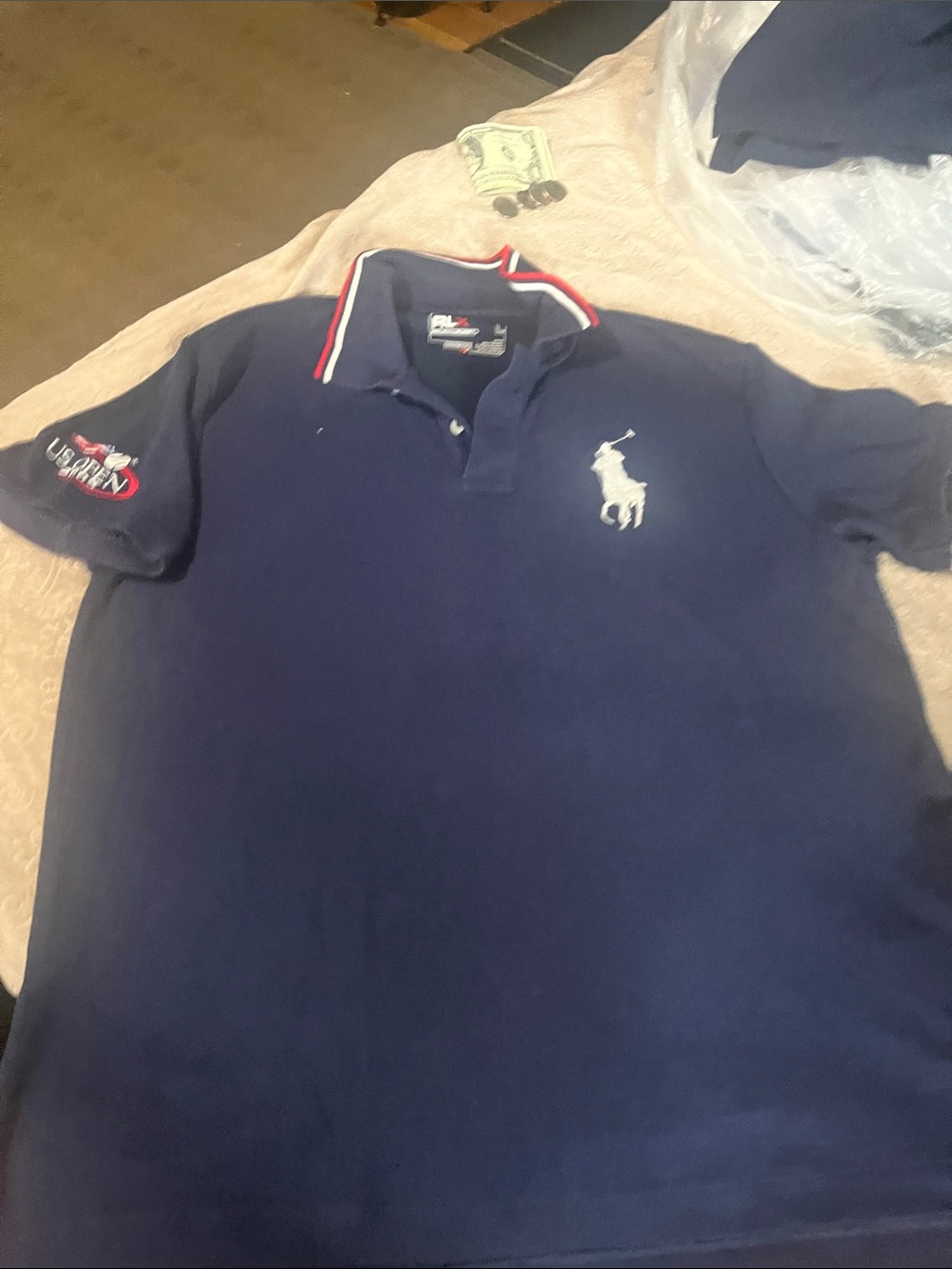 Ralph Lauren Navy Polo with Red-Trim Collar and White Pony
